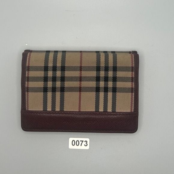 Burberry Accessories - Burberry Haymarket Check Card Holder Wallet Burgundy Leather Snap Closure